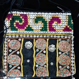 NWOT Embroidered Mini Shoulder Wallet Purse